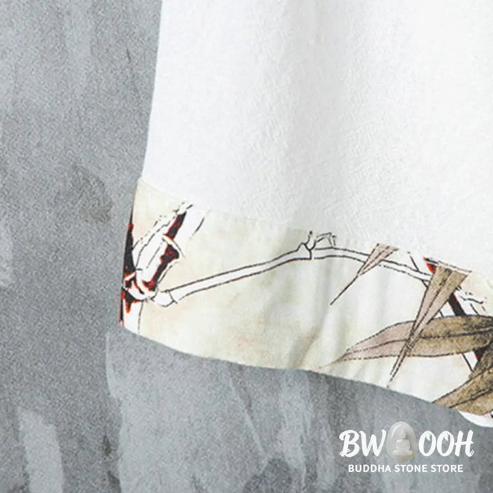 Buddha Stones Summer Frog-button Patchwork Half Sleeve Design Cotton Linen Men’s Shirt Jacket - Men’s Shirts