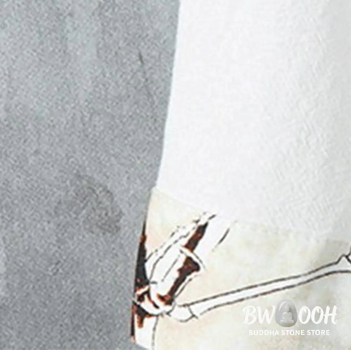 Buddha Stones Summer Frog-button Patchwork Half Sleeve Design Cotton Linen Men’s Shirt Jacket - Men’s Shirts