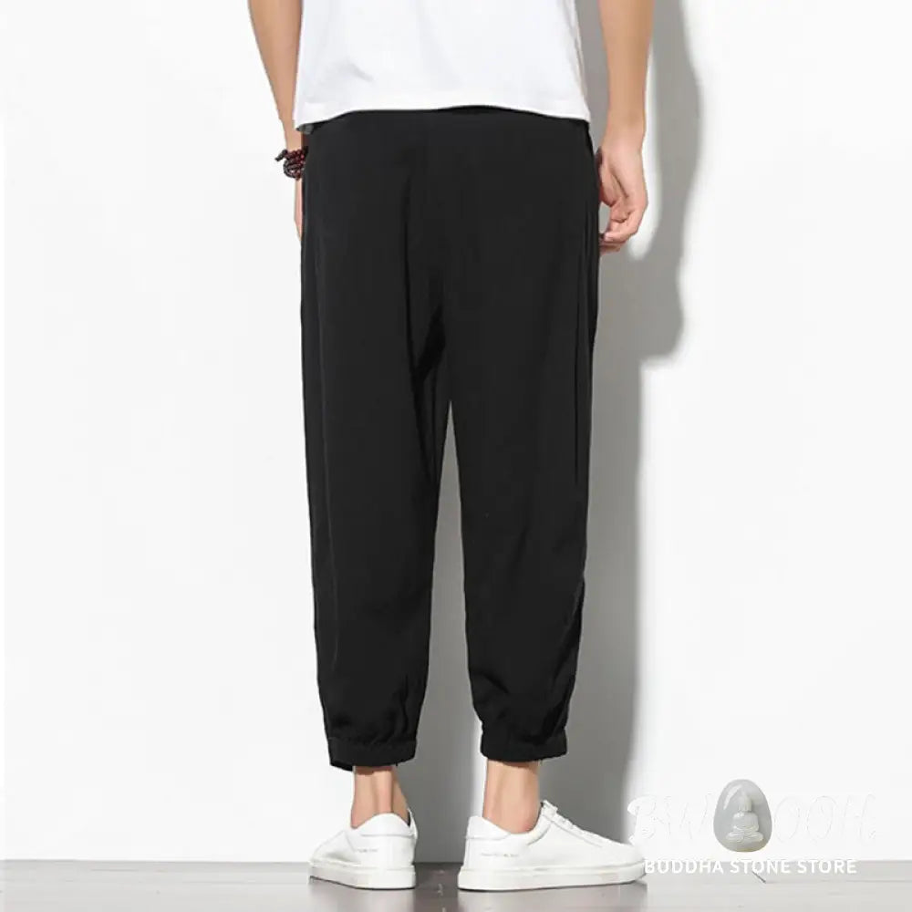 Buddha Stones Summer Men’s 7-8 Length Cotton Linen Carrot Pants With Pockets - Men’s Pants