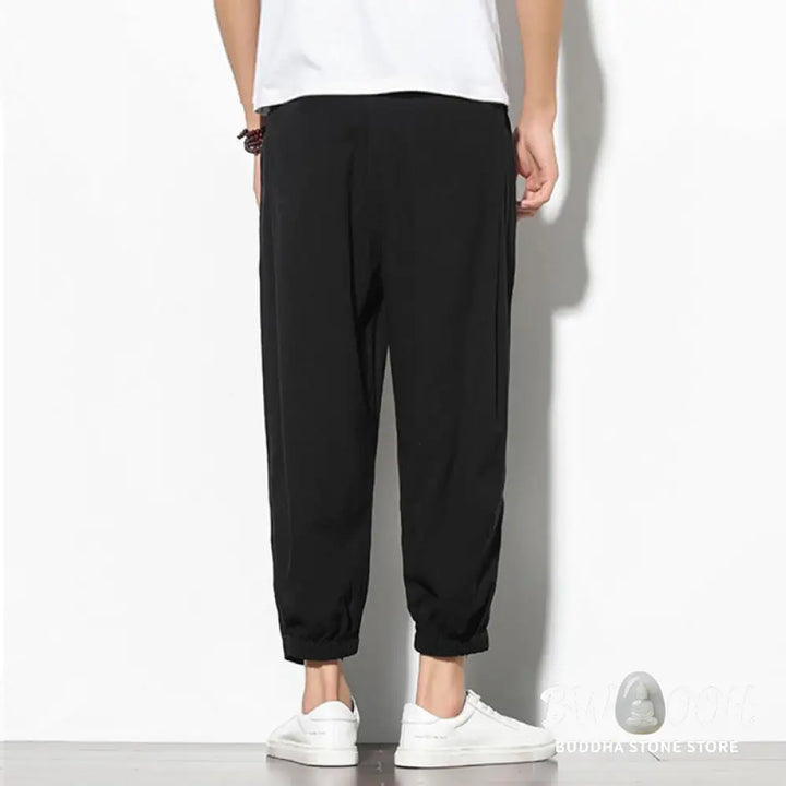 Buddha Stones Summer Men’s 7-8 Length Cotton Linen Carrot Pants With Pockets - Men’s Pants