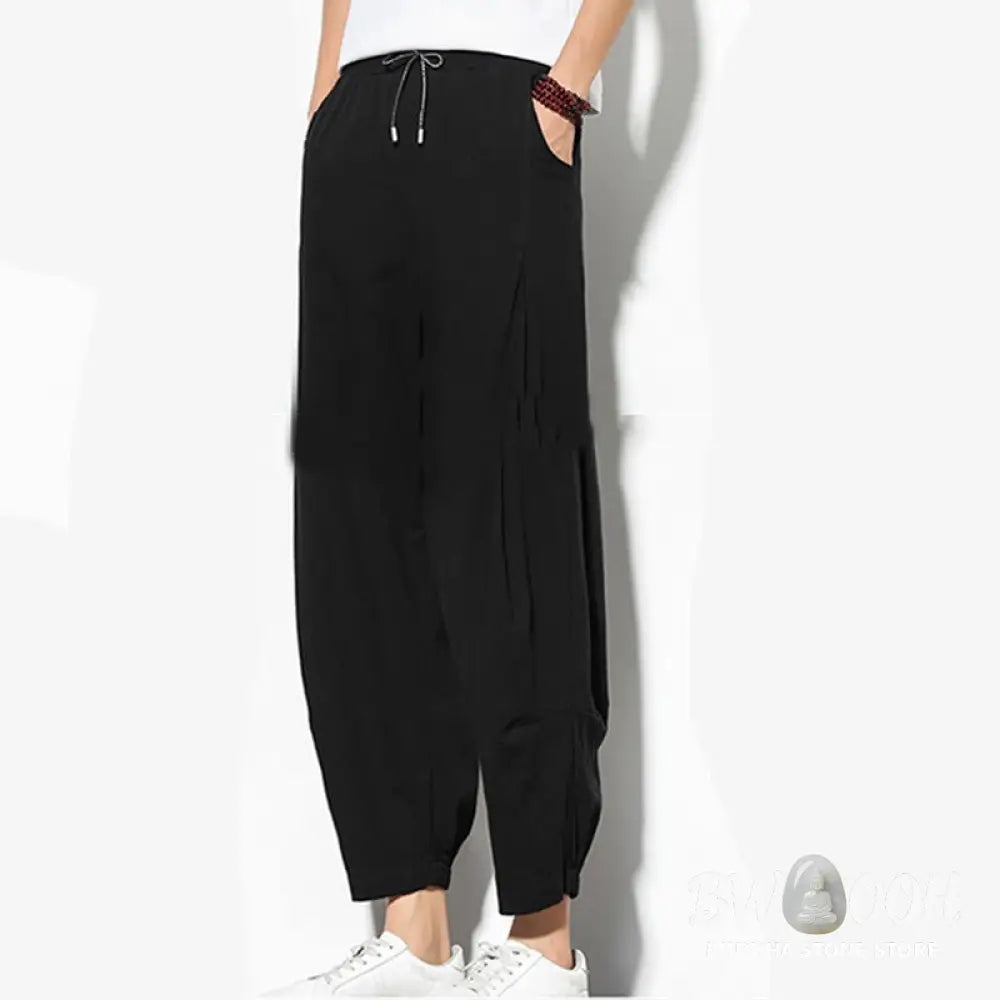 Buddha Stones Summer Men’s 7-8 Length Cotton Linen Carrot Pants With Pockets - Men’s Pants