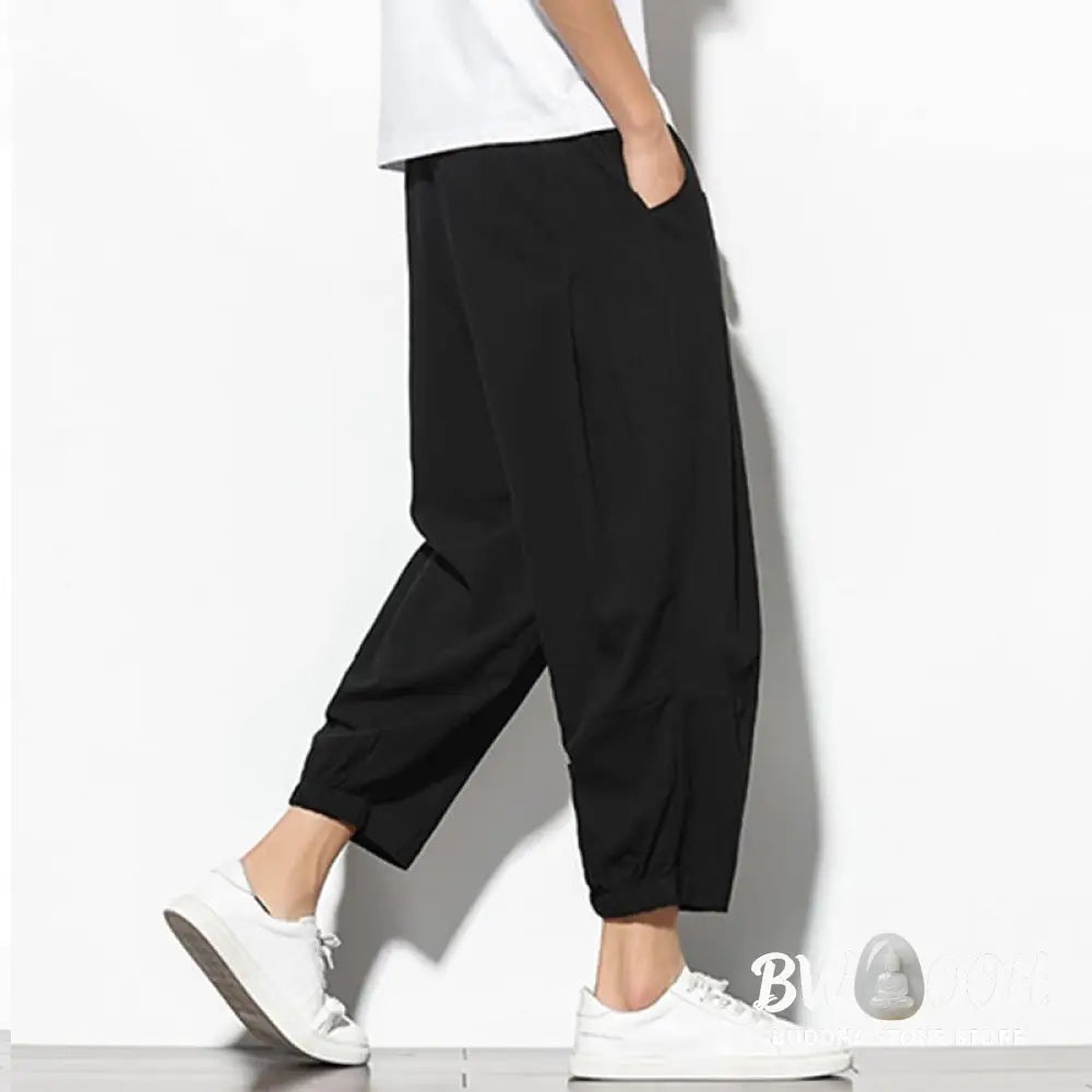 Buddha Stones Summer Men’s 7-8 Length Cotton Linen Carrot Pants With Pockets - Men’s Pants