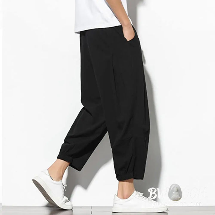 Buddha Stones Summer Men’s 7-8 Length Cotton Linen Carrot Pants With Pockets - Men’s Pants