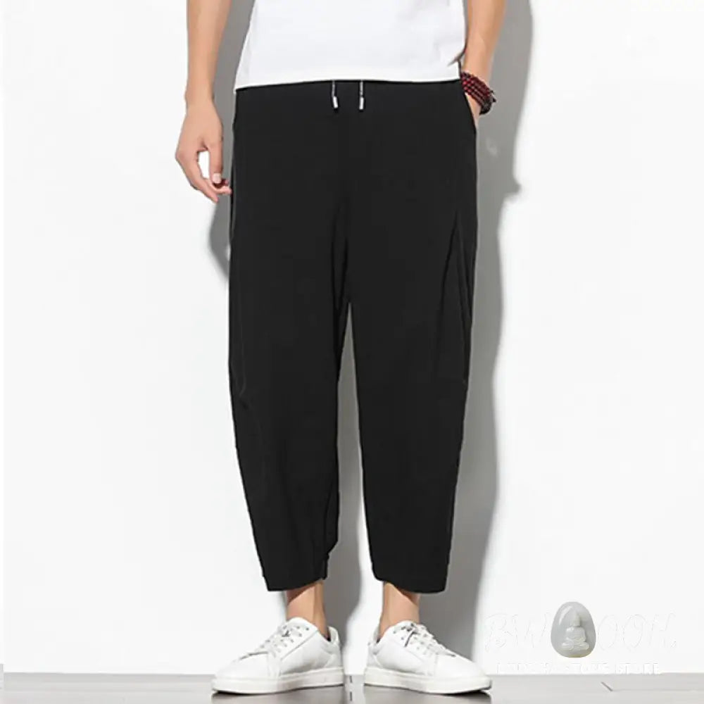 Buddha Stones Summer Men’s 7-8 Length Cotton Linen Carrot Pants With Pockets - Men’s Pants