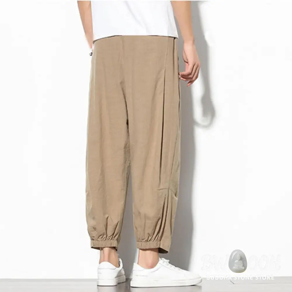 Buddha Stones Summer Men’s 7-8 Length Cotton Linen Carrot Pants With Pockets - Men’s Pants