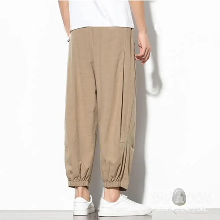 Buddha Stones Summer Men’s 7-8 Length Cotton Linen Carrot Pants With Pockets - Men’s Pants