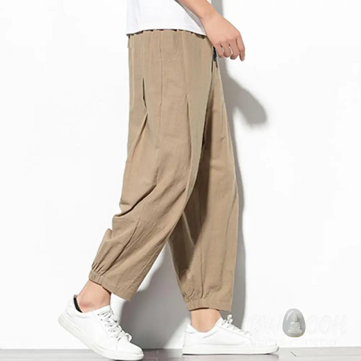 Buddha Stones Summer Men’s 7-8 Length Cotton Linen Carrot Pants With Pockets - Men’s Pants