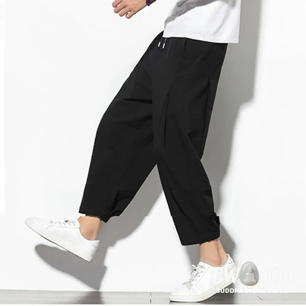 Buddha Stones Summer Men’s 7-8 Length Cotton Linen Carrot Pants With Pockets - Men’s Pants