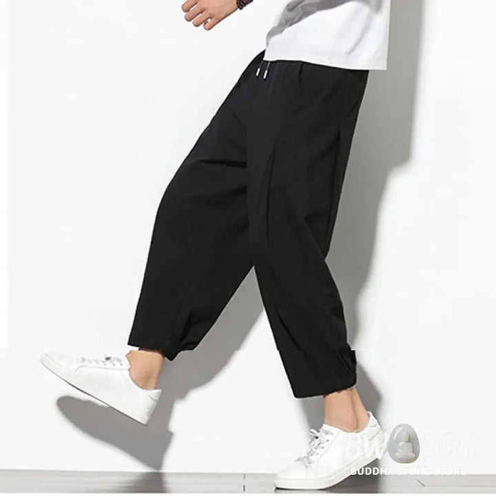 Buddha Stones Summer Men’s 7-8 Length Cotton Linen Carrot Pants With Pockets - Men’s Pants