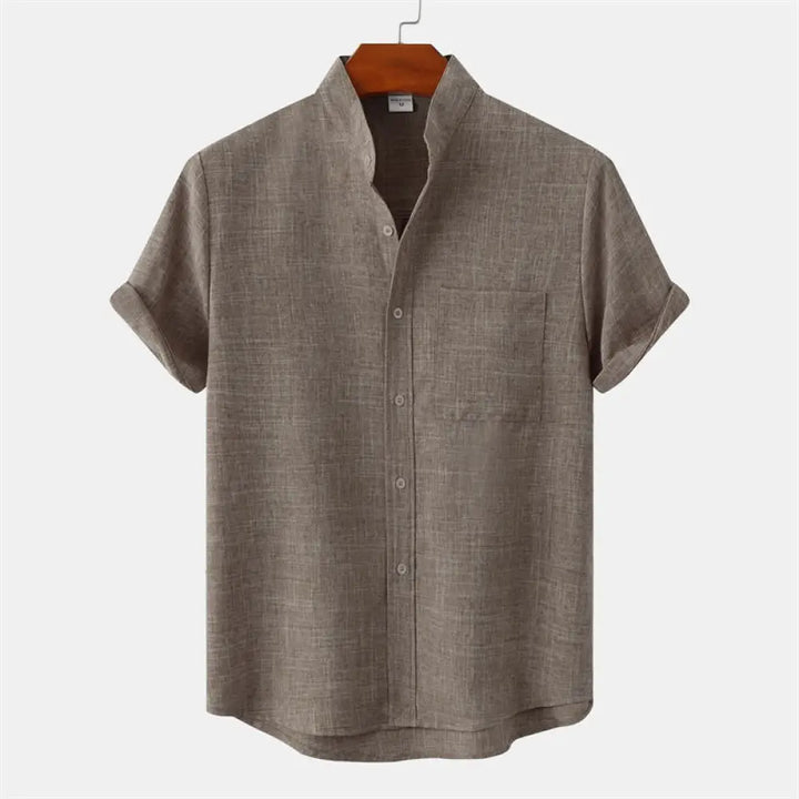 Buddha Stones Summer Men’s Button Plain Short Sleeve Cotton Shirt With Pocket - DarkKhaki / US/UK/AU36，EU46 (L) - Men’s