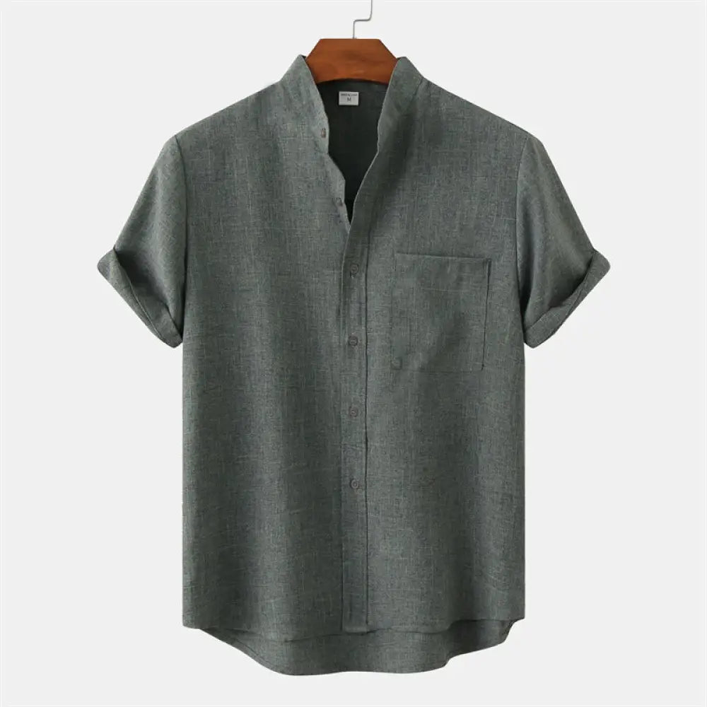 Buddha Stones Summer Men’s Button Plain Short Sleeve Cotton Shirt With Pocket - MediumAquamarine / US/UK/AU36，EU46 (L)