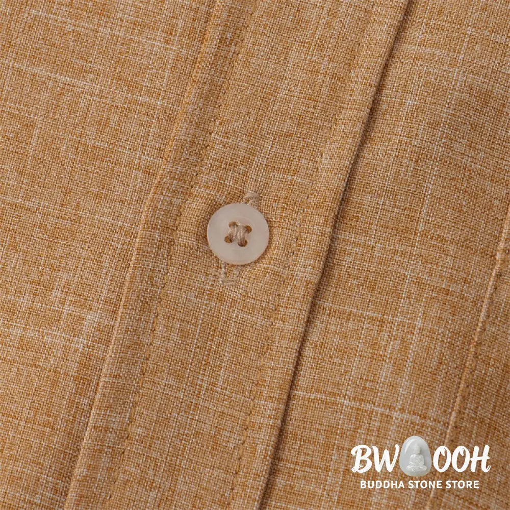 Buddha Stones Summer Men’s Button Plain Short Sleeve Cotton Shirt With Pocket - Men’s Shirts