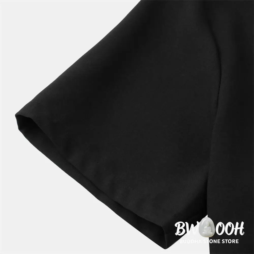 Buddha Stones Summer Men’s Button Plain Short Sleeve Cotton Shirt With Pocket - Men’s Shirts
