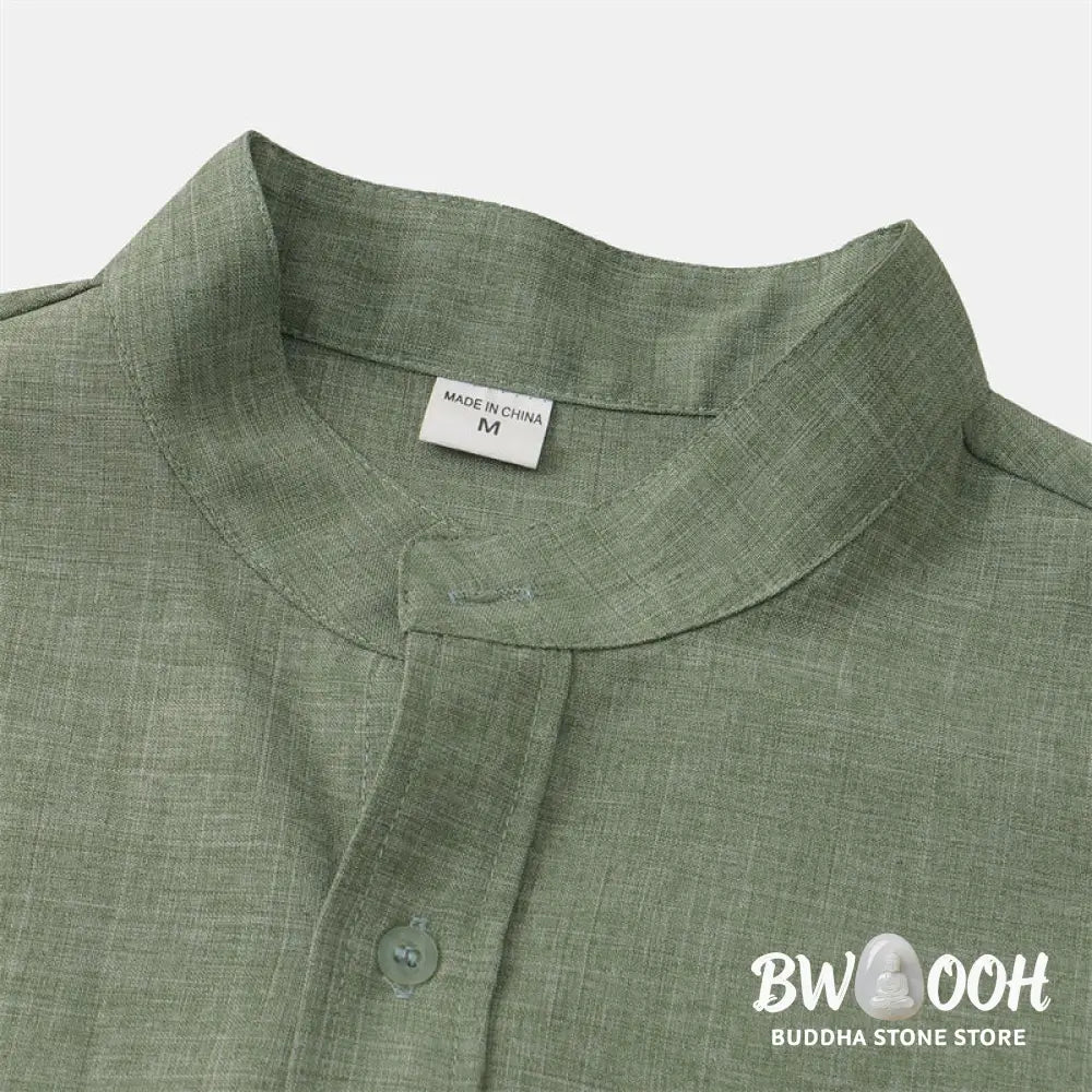 Buddha Stones Summer Men’s Button Plain Short Sleeve Cotton Shirt With Pocket - Men’s Shirts