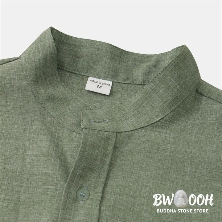 Buddha Stones Summer Men’s Button Plain Short Sleeve Cotton Shirt With Pocket - Men’s Shirts