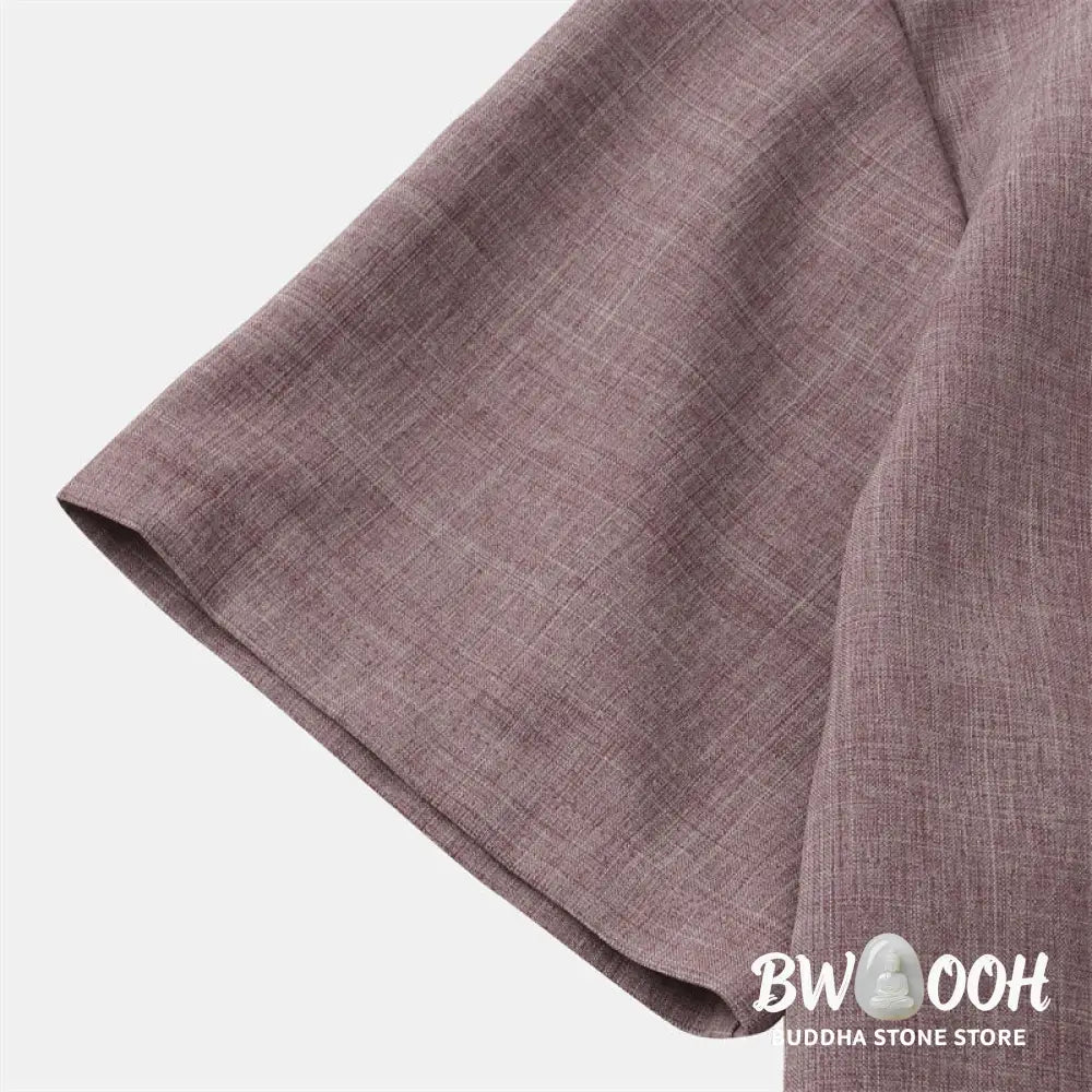 Buddha Stones Summer Men’s Button Plain Short Sleeve Cotton Shirt With Pocket - Men’s Shirts