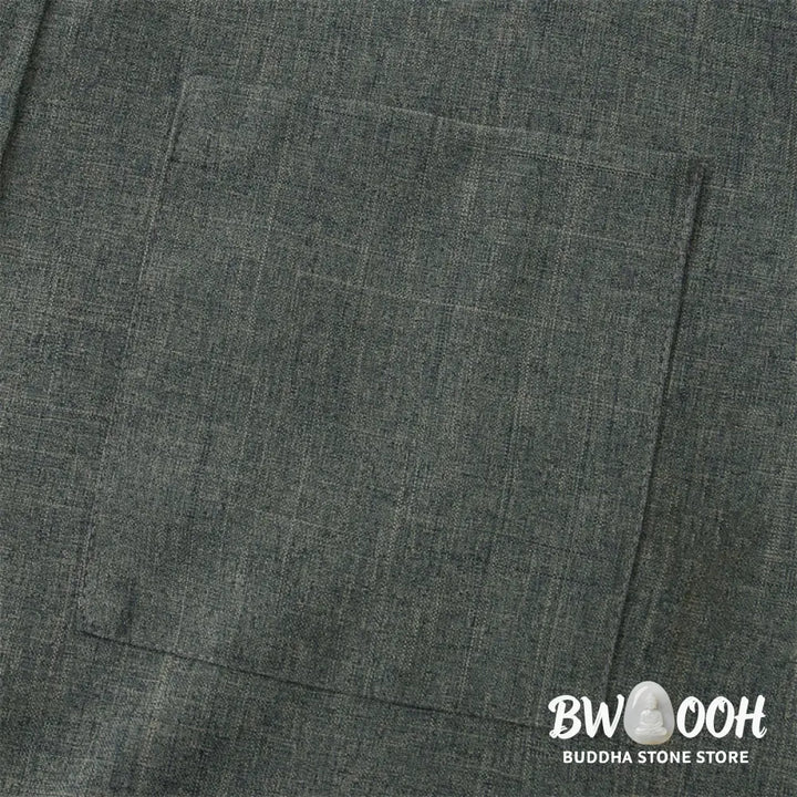Buddha Stones Summer Men’s Button Plain Short Sleeve Cotton Shirt With Pocket - Men’s Shirts