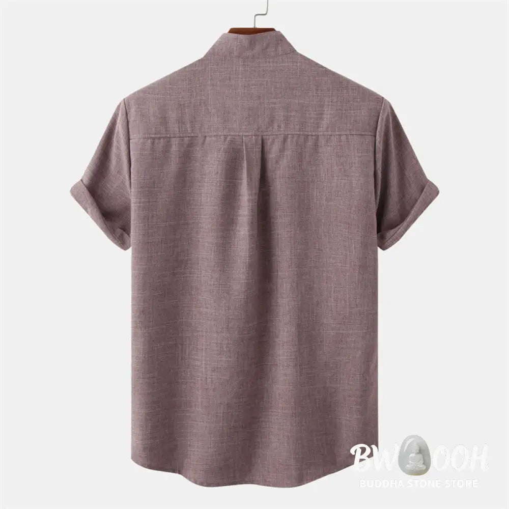 Buddha Stones Summer Men’s Button Plain Short Sleeve Cotton Shirt With Pocket - Men’s Shirts