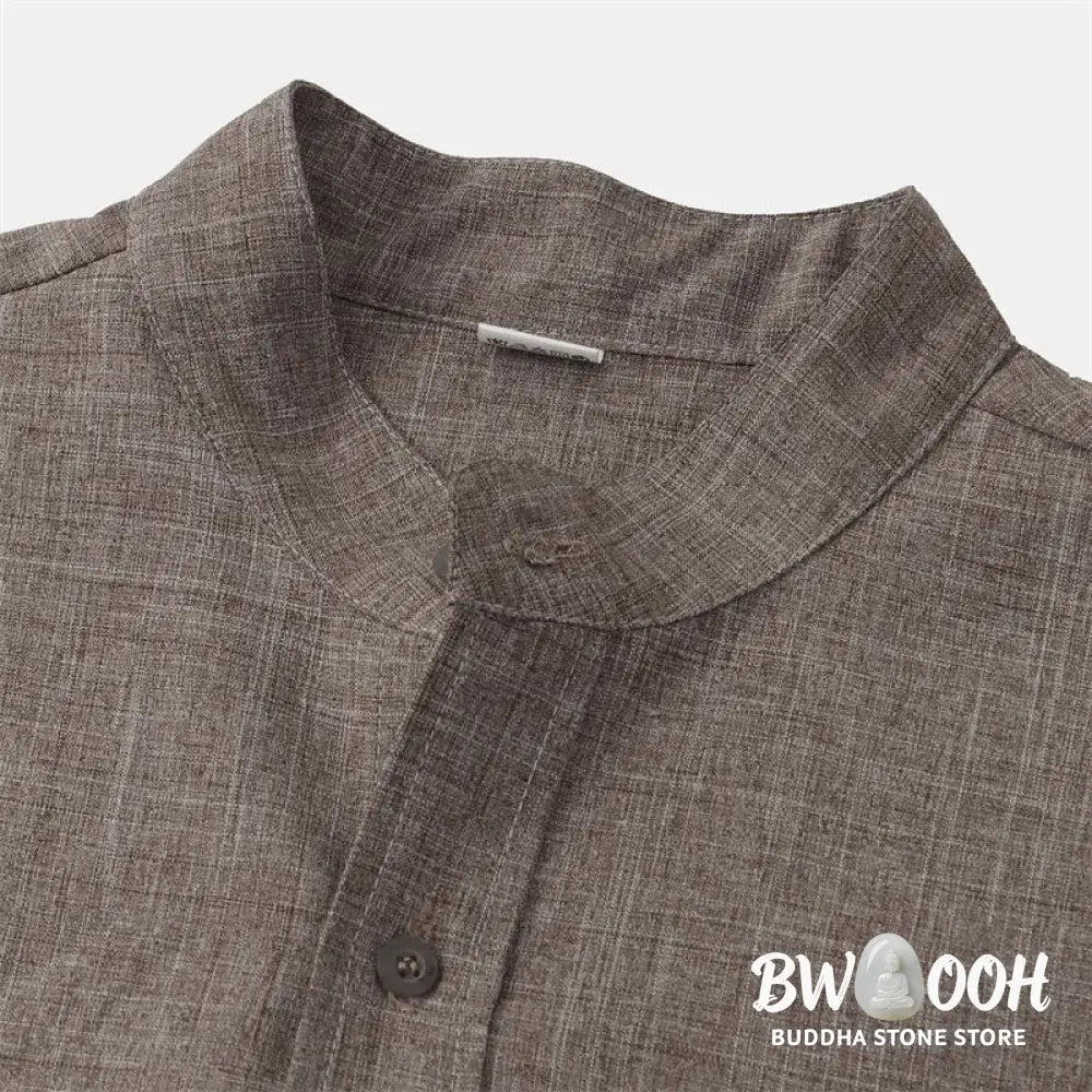 Buddha Stones Summer Men’s Button Plain Short Sleeve Cotton Shirt With Pocket - Men’s Shirts