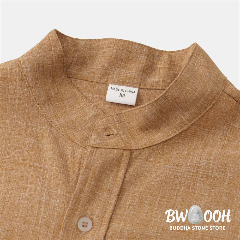 Buddha Stones Summer Men’s Button Plain Short Sleeve Cotton Shirt With Pocket - Men’s Shirts