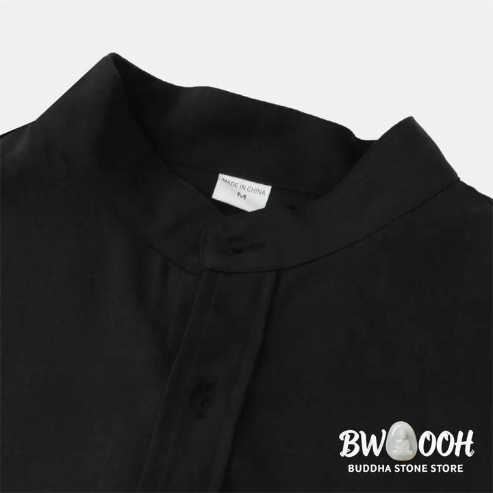 Buddha Stones Summer Men’s Button Plain Short Sleeve Cotton Shirt With Pocket - Men’s Shirts