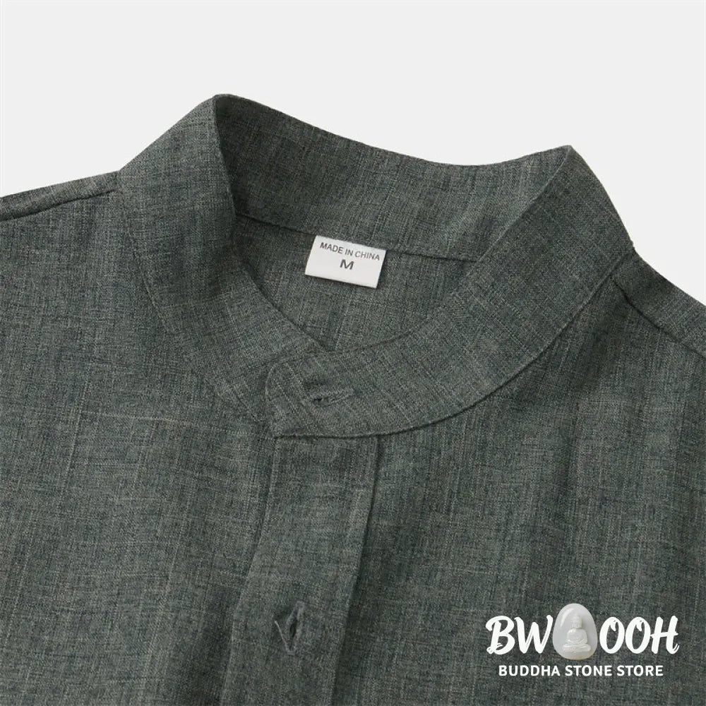 Buddha Stones Summer Men’s Button Plain Short Sleeve Cotton Shirt With Pocket - Men’s Shirts