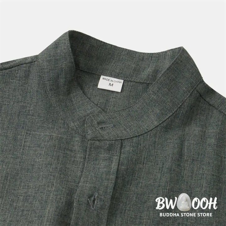 Buddha Stones Summer Men’s Button Plain Short Sleeve Cotton Shirt With Pocket - Men’s Shirts