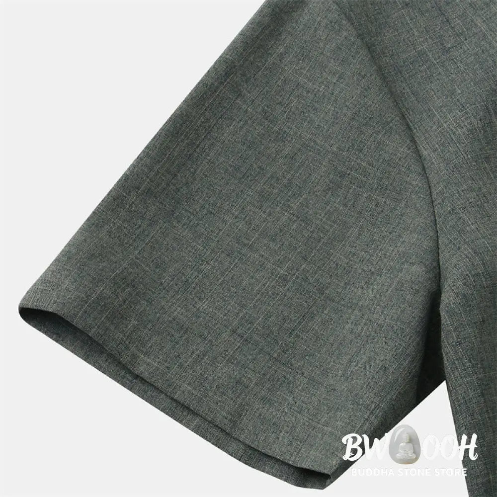 Buddha Stones Summer Men’s Button Plain Short Sleeve Cotton Shirt With Pocket - Men’s Shirts