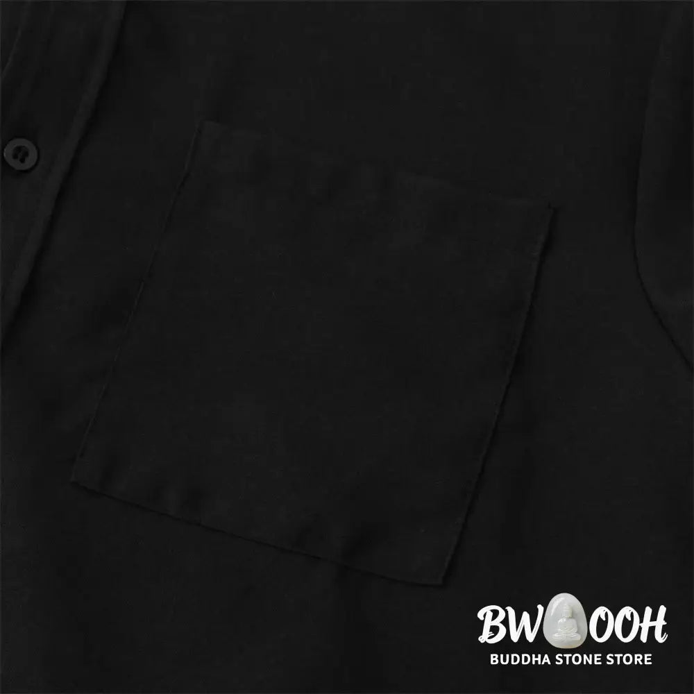 Buddha Stones Summer Men’s Button Plain Short Sleeve Cotton Shirt With Pocket - Men’s Shirts