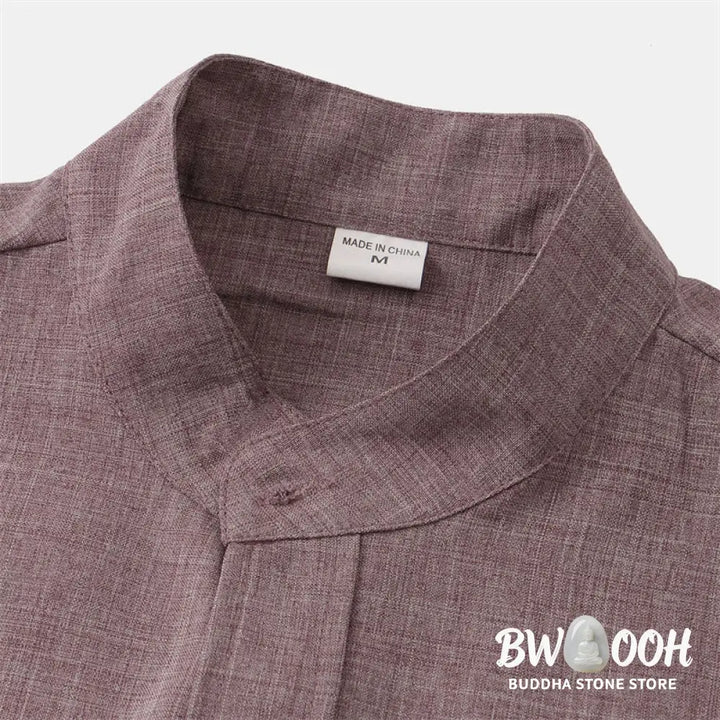 Buddha Stones Summer Men’s Button Plain Short Sleeve Cotton Shirt With Pocket - Men’s Shirts