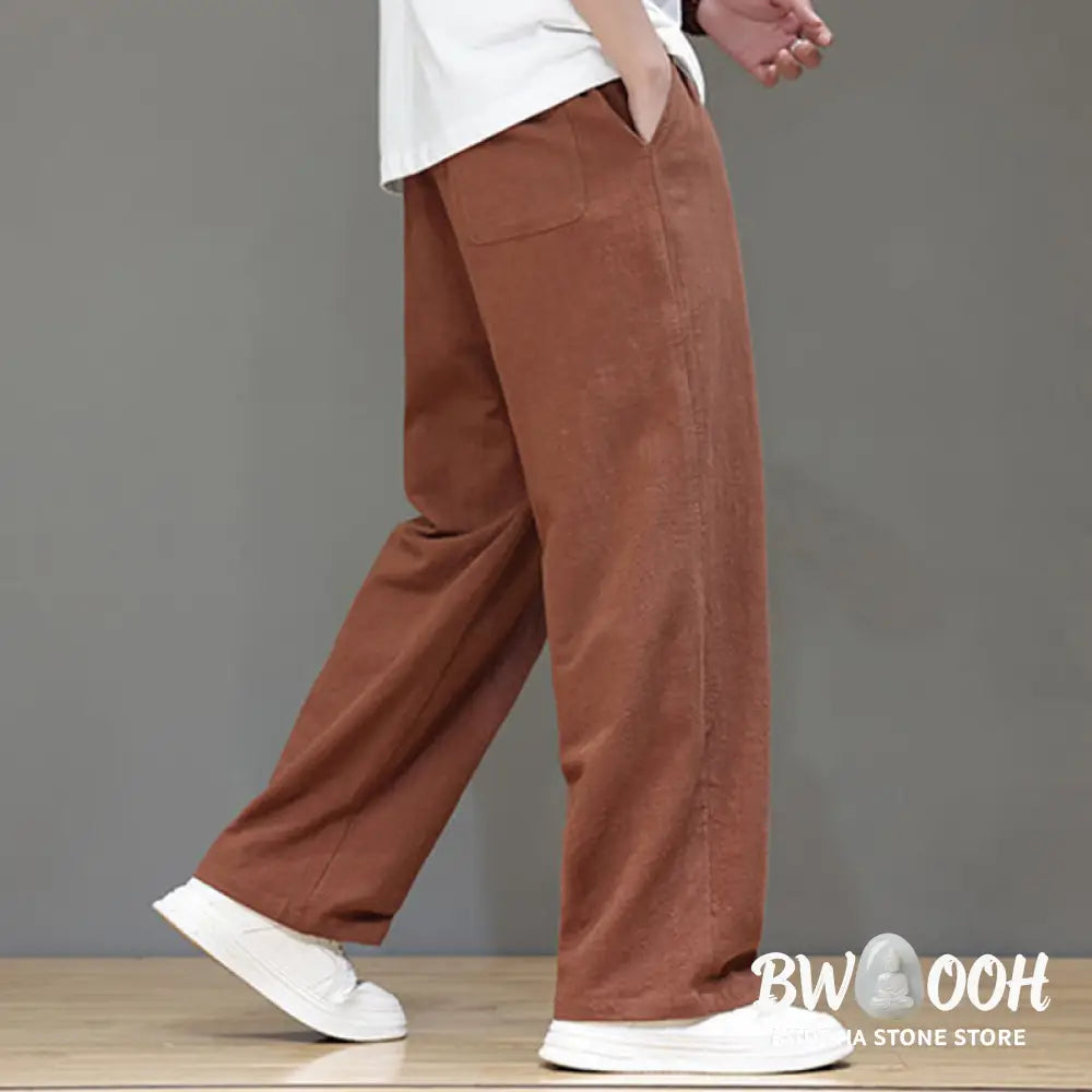 Buddha Stones Summer Men’s Cotton Linen Straight Leg Pants With Pockets - Men’s Pants