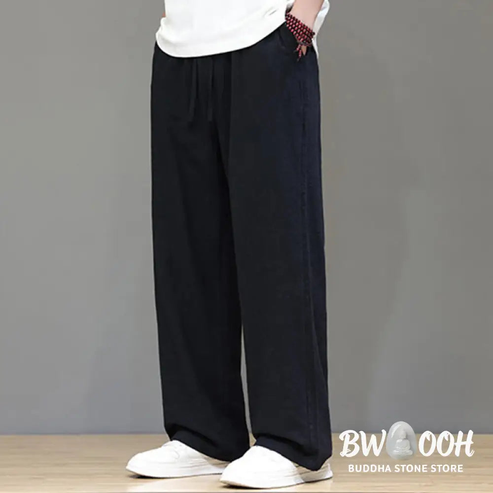 Buddha Stones Summer Men’s Cotton Linen Straight Leg Pants With Pockets - Men’s Pants