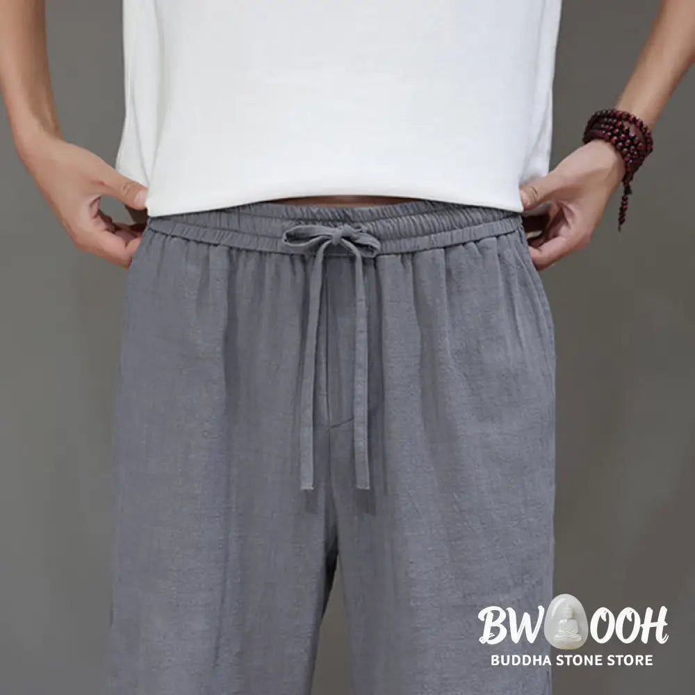Buddha Stones Summer Men’s Cotton Linen Straight Leg Pants With Pockets - Men’s Pants