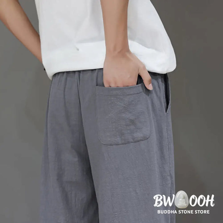 Buddha Stones Summer Men’s Cotton Linen Straight Leg Pants With Pockets - Men’s Pants