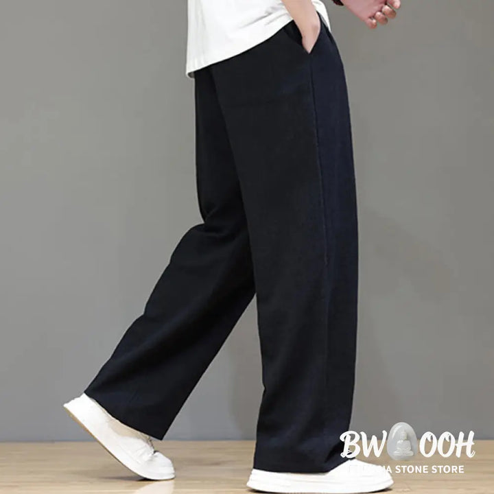Buddha Stones Summer Men’s Cotton Linen Straight Leg Pants With Pockets - Men’s Pants