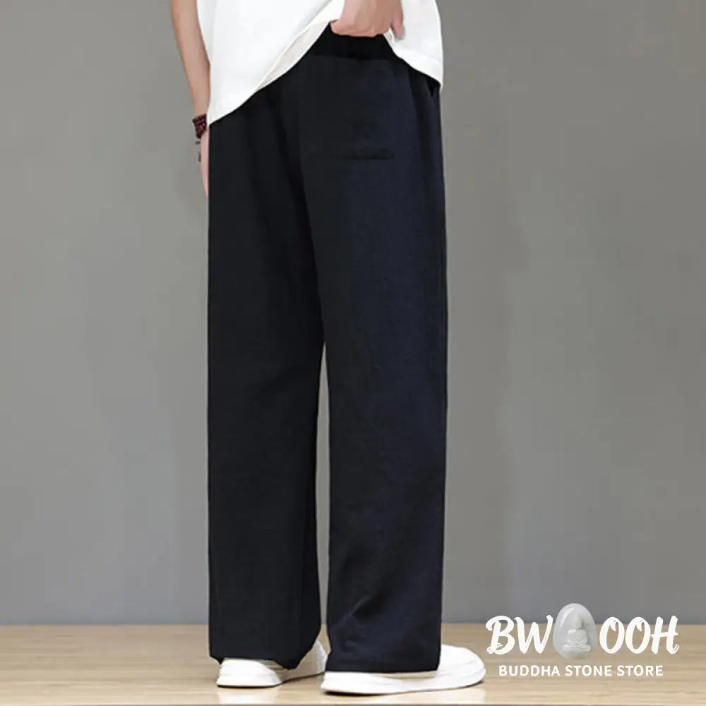 Buddha Stones Summer Men’s Cotton Linen Straight Leg Pants With Pockets - Men’s Pants