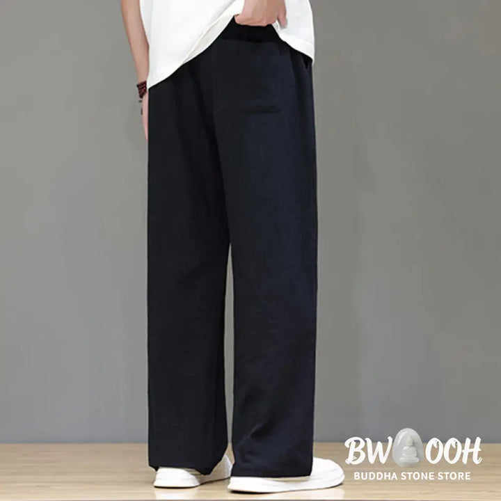 Buddha Stones Summer Men’s Cotton Linen Straight Leg Pants With Pockets - Men’s Pants