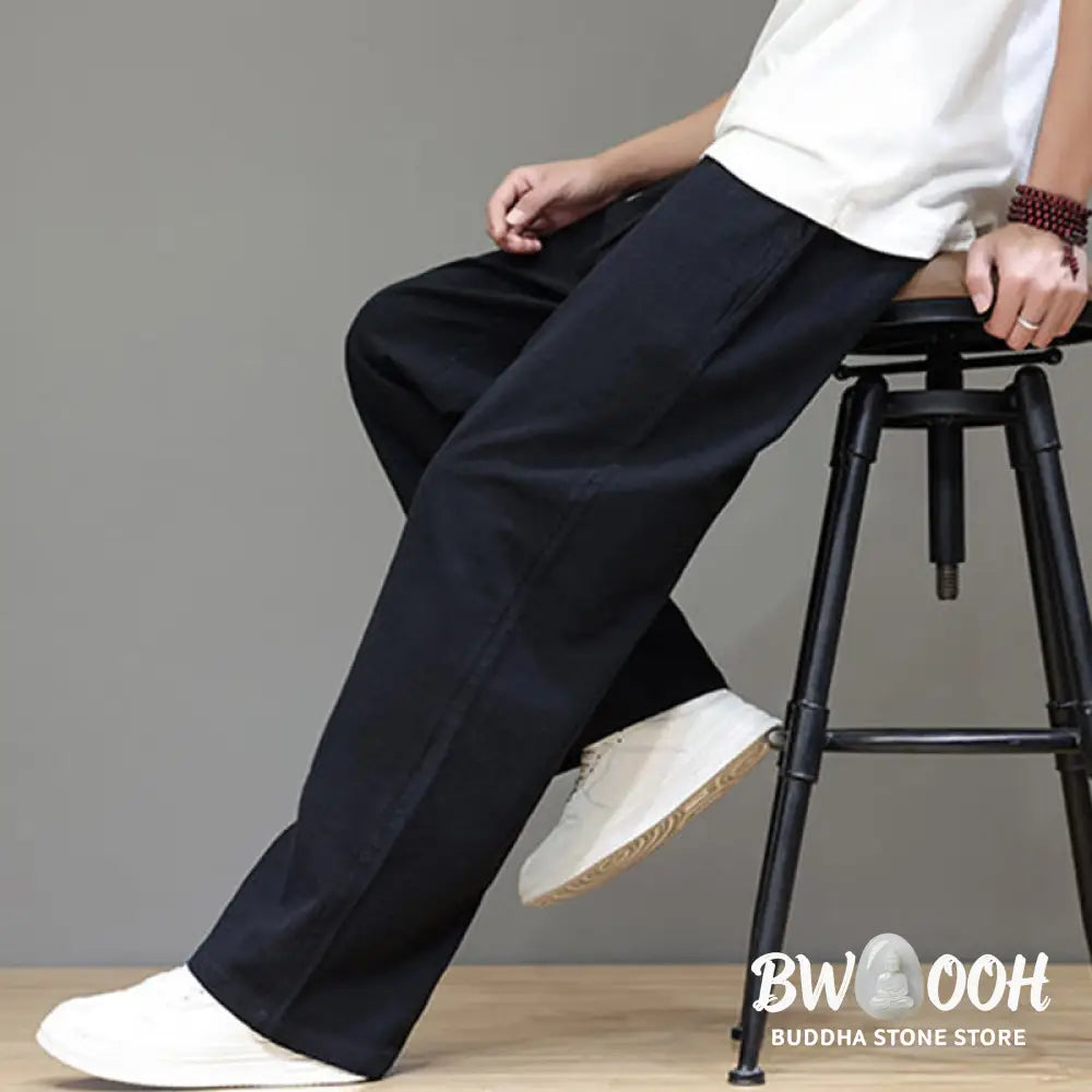 Buddha Stones Summer Men’s Cotton Linen Straight Leg Pants With Pockets - Men’s Pants