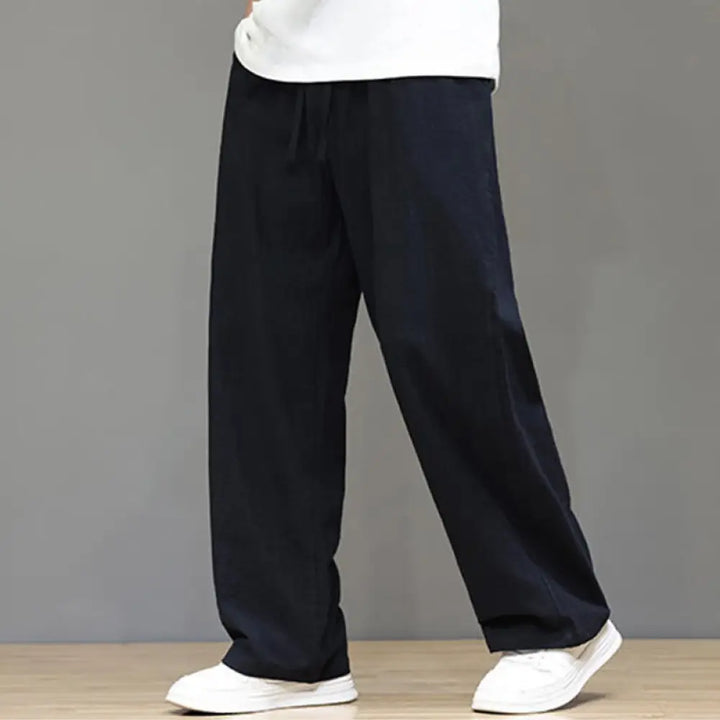 Buddha Stones Summer Men’s Cotton Linen Straight Leg Pants With Pockets - Black / US/UK/AU36，EU46 (L) - Men’s Pants