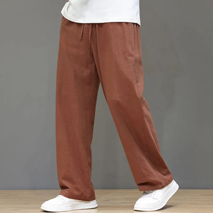 Buddha Stones Summer Men’s Cotton Linen Straight Leg Pants With Pockets - SandyBrown / US/UK/AU36，EU46 (L) - Men’s Pants