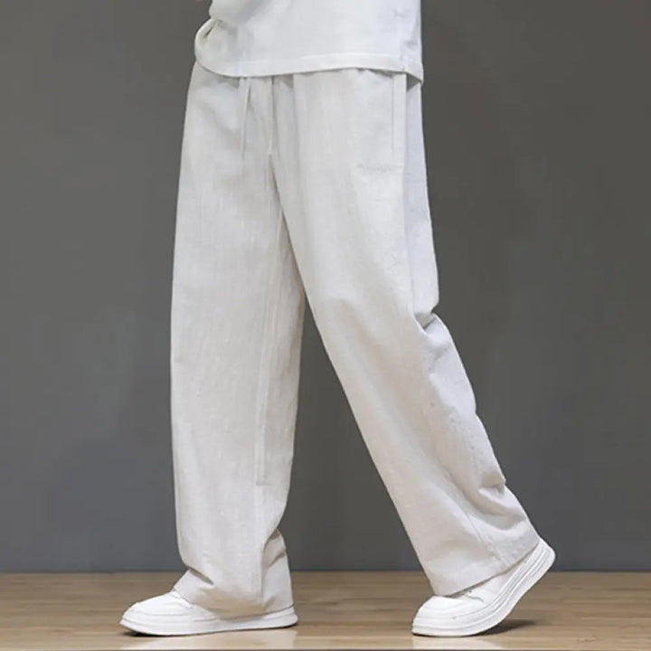 Buddha Stones Summer Men’s Cotton Linen Straight Leg Pants With Pockets - Linen / US/UK/AU36，EU46 (L) - Men’s Pants