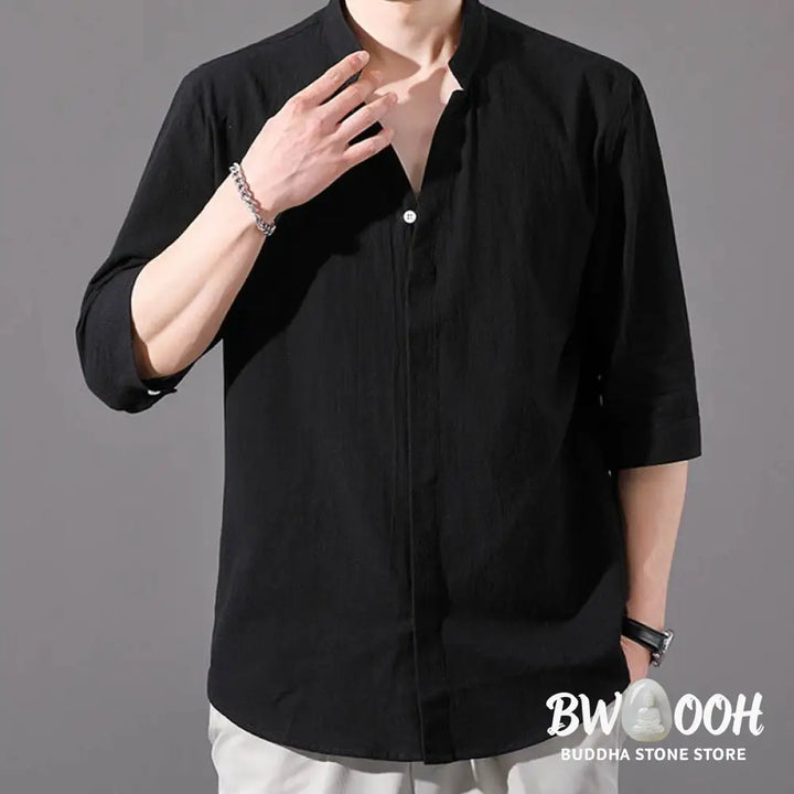 Buddha Stones Summer Men’s Half Sleeve Button Cotton Shirt - Men’s Shirts