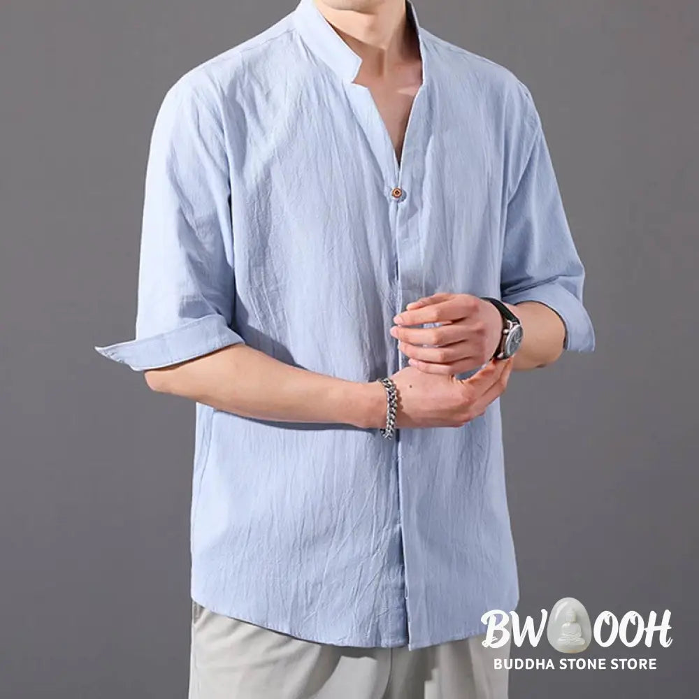 Buddha Stones Summer Men’s Half Sleeve Button Cotton Shirt - Men’s Shirts