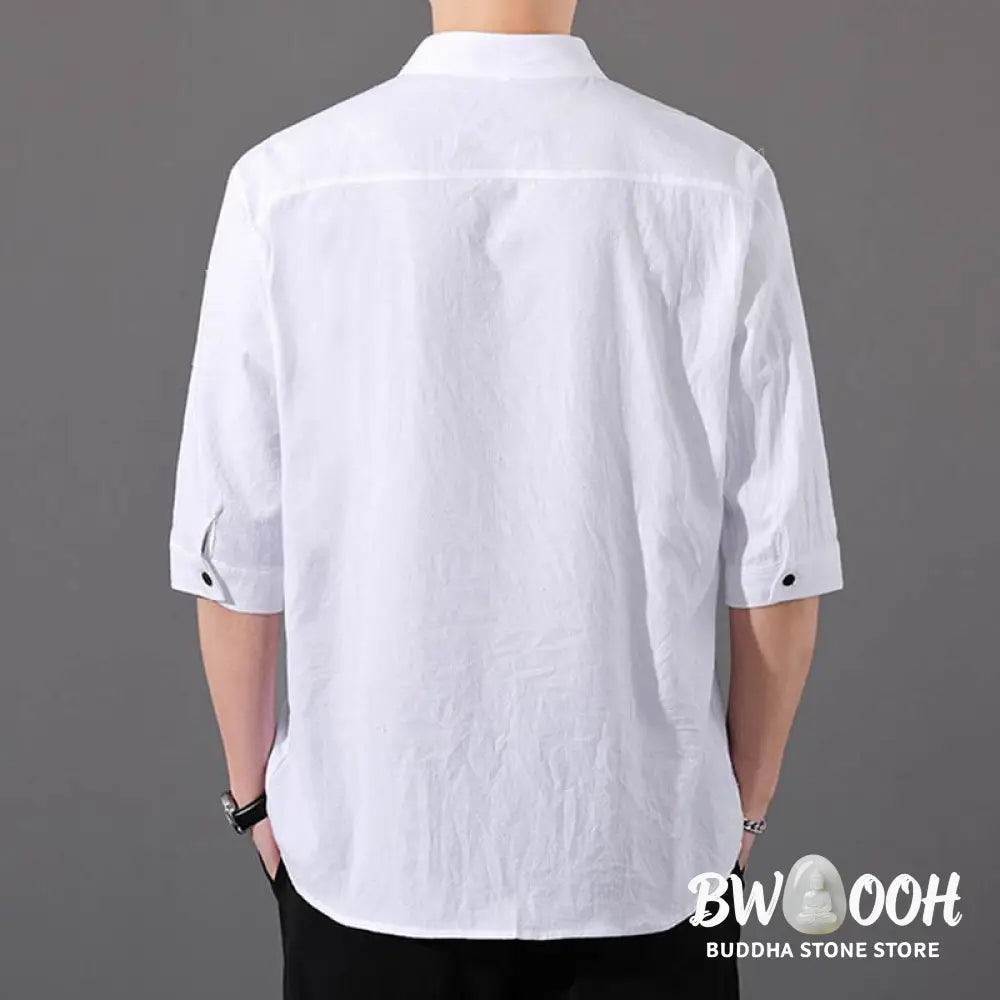 Buddha Stones Summer Men’s Half Sleeve Button Cotton Shirt - Men’s Shirts