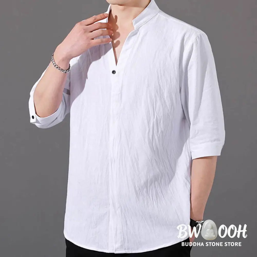 Buddha Stones Summer Men’s Half Sleeve Button Cotton Shirt - Men’s Shirts