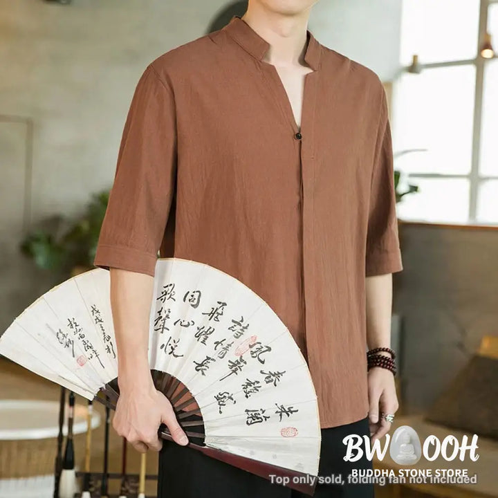 Buddha Stones Summer Men’s Half Sleeve Button Cotton Shirt - Men’s Shirts