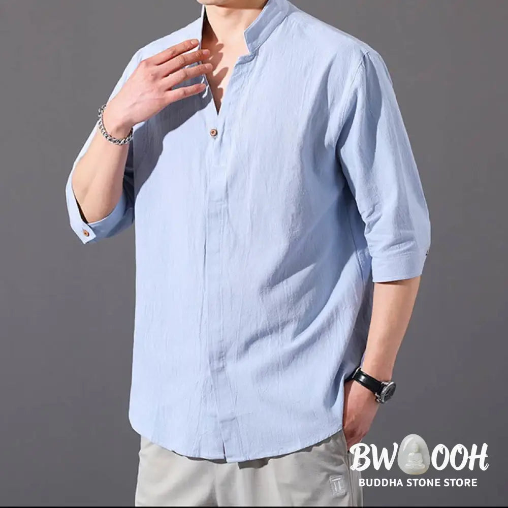 Buddha Stones Summer Men’s Half Sleeve Button Cotton Shirt - Men’s Shirts