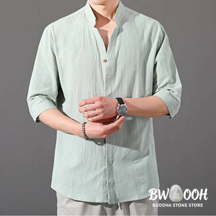 Buddha Stones Summer Men’s Half Sleeve Button Cotton Shirt - Men’s Shirts
