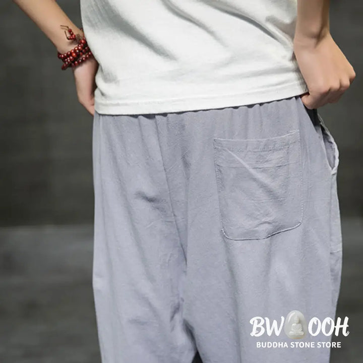 Buddha Stones Summer Men’s Linen Drawstring Cropped Pants With Pockets - Men’s Pants