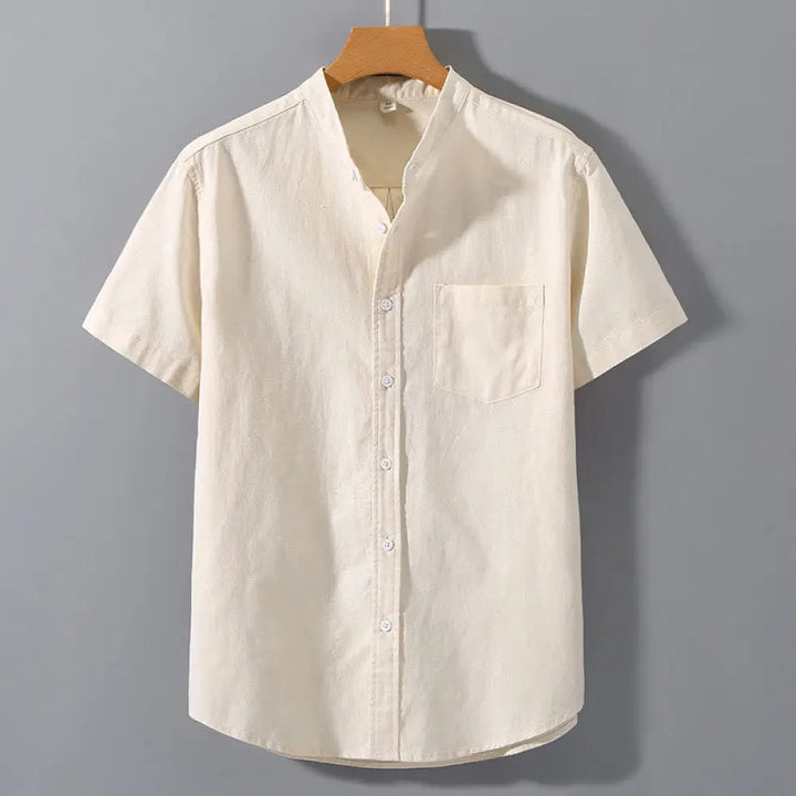Buddha Stones Summer Men’s Short Sleeve Button Down Cotton Linen Shirt - PapayaWhip / US/UK/AU34，EU44 (M) - Men’s Shirts